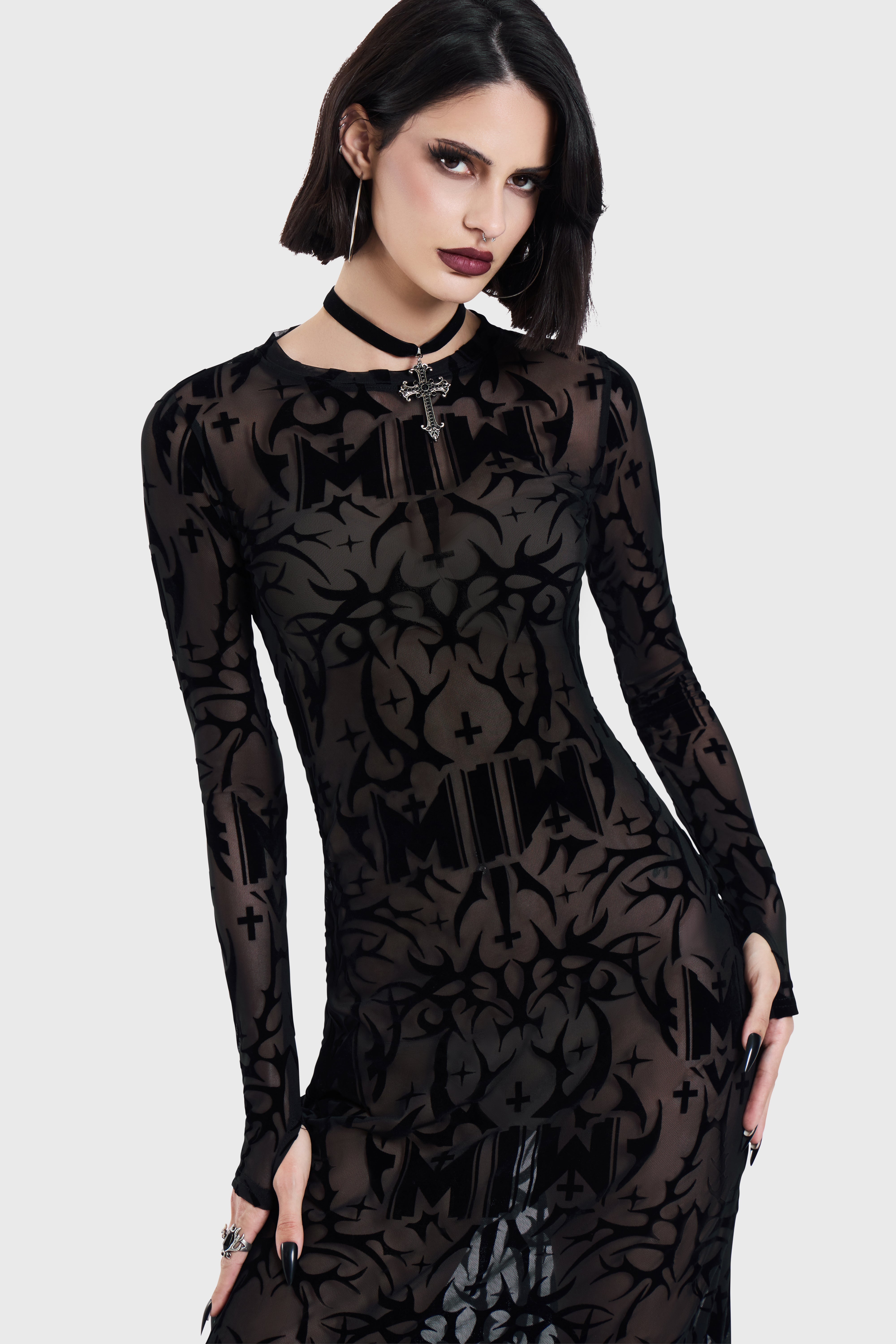ETERNALLY YOURS FLOCKED MAXI DRESS