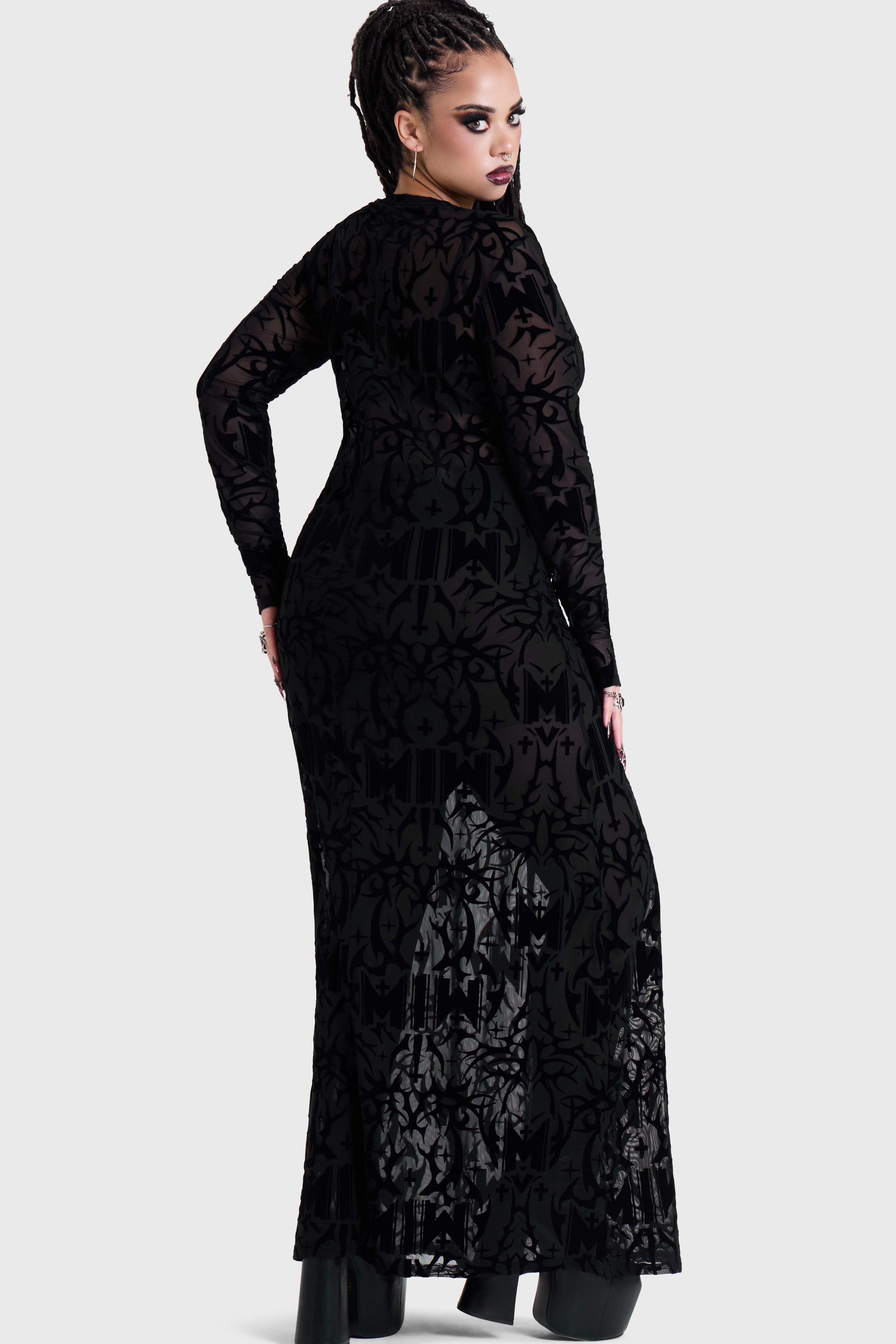 ETERNALLY YOURS FLOCKED MAXI DRESS